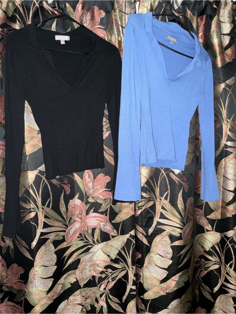 J. Crew Women’s Long Sleeve V-Neck Tops - Black & Light Blue